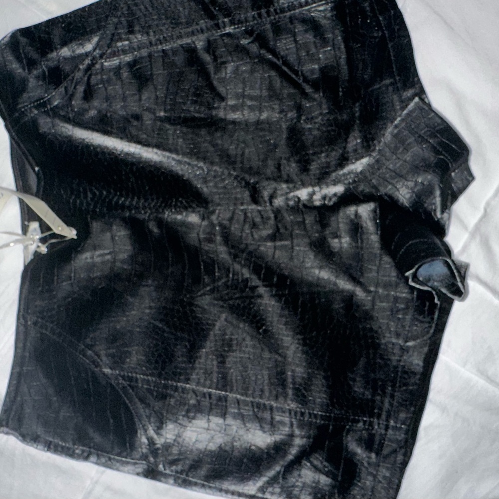 Black Croc-Embossed Skirt